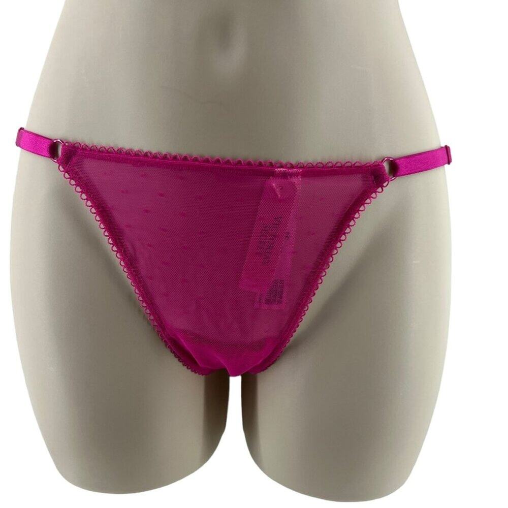 Victoria Secret Tease Panty Thong V String Pink Mesh Adjustable Sides Size Small